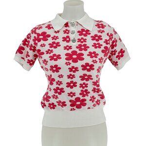 NWOT Floral Knit Polo Sweater, Jewel Buttons Ontwelth, M